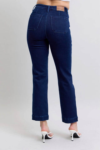 Judy Blue Full Size Hw Work Wear Knee Patch Straight Jeans Plus Size - Just Believe Boutique