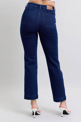 Judy Blue Full Size Hw Work Wear Knee Patch Straight Jeans Plus Size - Just Believe Boutique