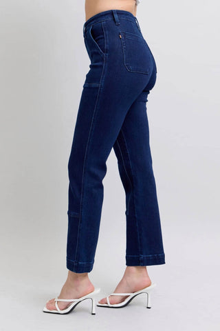 Judy Blue Full Size Hw Work Wear Knee Patch Straight Jeans Plus Size - Just Believe Boutique