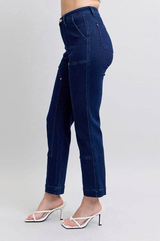 Judy Blue Full Size Hw Work Wear Knee Patch Straight Jeans Plus Size - Just Believe Boutique