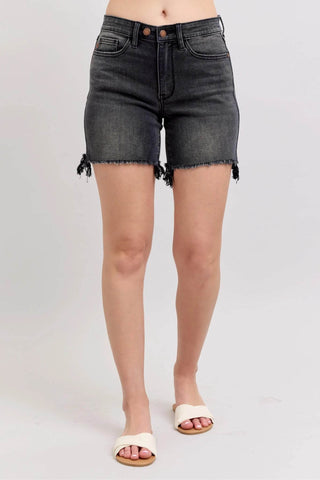Judy Blue Full Size Long Cut Off 2 Button Dad Denim Shorts Plus Size - Just Believe Boutique
