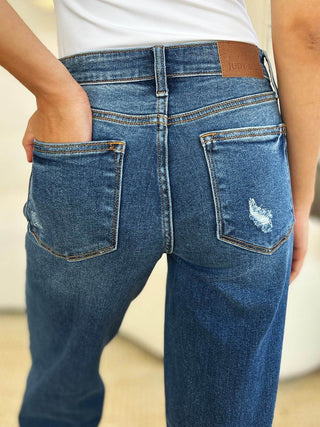 Judy Blue Full Size Mid Rise Distressed Raw Hem Jeans - Just Believe Boutique