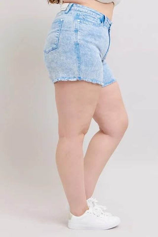 Judy Blue Full Size Mid Rise Garment Dyed Denim Shorts Plus Size - Just Believe Boutique