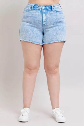 Judy Blue Full Size Mid Rise Garment Dyed Denim Shorts Plus Size - Just Believe Boutique