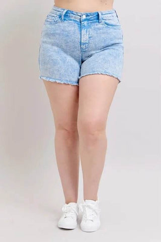 Judy Blue Full Size Mid Rise Garment Dyed Denim Shorts Plus Size - Just Believe Boutique