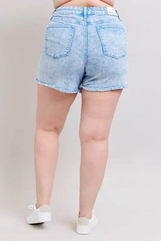 Judy Blue Full Size Mid Rise Garment Dyed Denim Shorts Plus Size - Just Believe Boutique