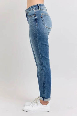 Judy Blue Full Size Mid Rise Skinny Cuff Jeans with Pockets Plus Size - Just Believe Boutique