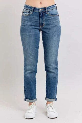Judy Blue Full Size Mid Rise Skinny Cuff Jeans with Pockets Plus Size - Just Believe Boutique