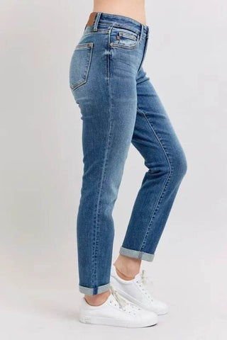 Judy Blue Full Size Mid Rise Skinny Cuff Jeans with Pockets Plus Size - Just Believe Boutique