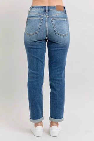 Judy Blue Full Size Mid Rise Skinny Cuff Jeans with Pockets Plus Size - Just Believe Boutique