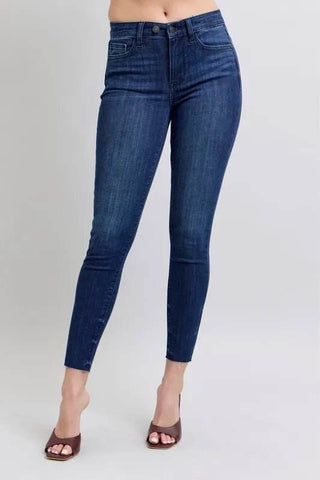 Judy Blue Full Size Mid Rise Skinny Jeans with Raw Hem Plus Size - Just Believe Boutique