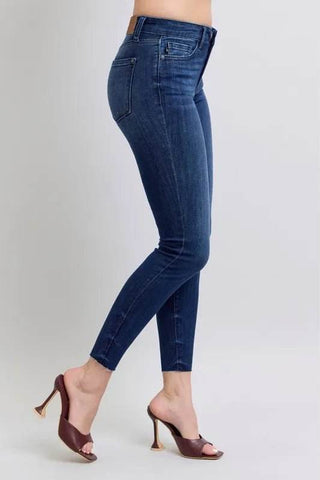 Judy Blue Full Size Mid Rise Skinny Jeans with Raw Hem Plus Size - Just Believe Boutique