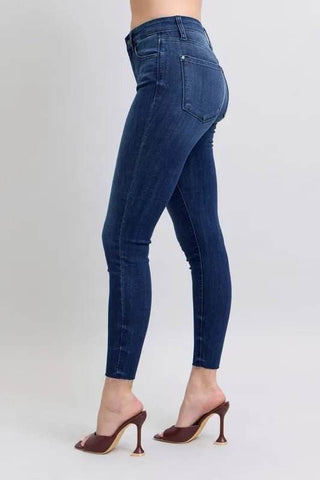 Judy Blue Full Size Mid Rise Skinny Jeans with Raw Hem Plus Size - Just Believe Boutique