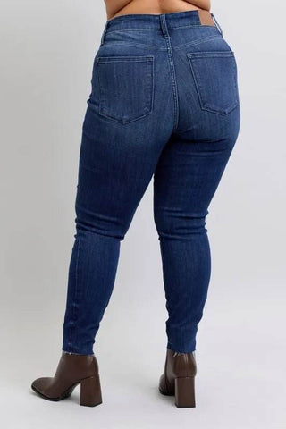 Judy Blue Full Size Mid Rise Skinny Jeans with Raw Hem Plus Size - Just Believe Boutique