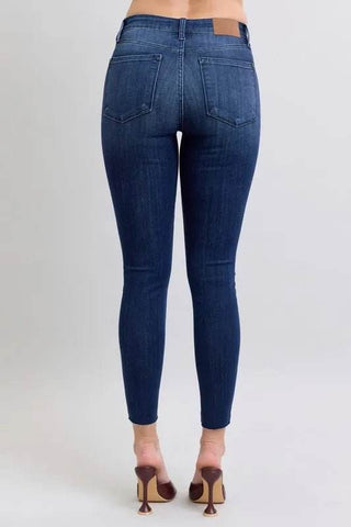 Judy Blue Full Size Mid Rise Skinny Jeans with Raw Hem Plus Size - Just Believe Boutique