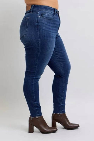 Judy Blue Full Size Mid Rise Skinny Jeans with Raw Hem Plus Size - Just Believe Boutique