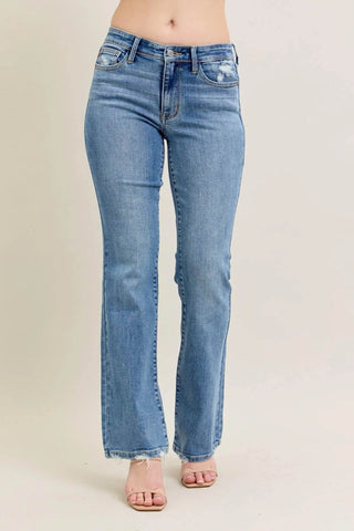 Judy Blue Full Size Mid Rise Wash Destroy Hem Bootcut Jeans Plus Size - Just Believe Boutique