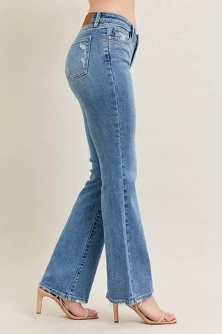 Judy Blue Full Size Mid Rise Wash Destroy Hem Bootcut Jeans Plus Size - Just Believe Boutique