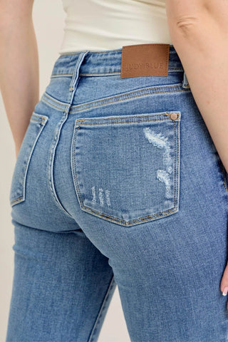 Judy Blue Full Size Mid Rise Wash Destroy Hem Bootcut Jeans Plus Size - Just Believe Boutique