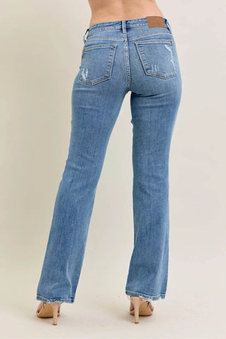 Judy Blue Full Size Mid Rise Wash Destroy Hem Bootcut Jeans Plus Size - Just Believe Boutique