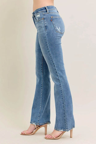 Judy Blue Full Size Mid Rise Wash Destroy Hem Bootcut Jeans Plus Size - Just Believe Boutique