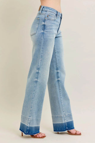 Judy Blue Full Size Mr Release Hem Wide Leg Jeans Plus Size - Just Believe Boutique