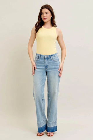 Judy Blue Full Size Mr Release Hem Wide Leg Jeans Plus Size - Just Believe Boutique