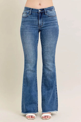 Judy Blue Full Size Mr Vintage Wash Flare Jeans W/ Destroy and Fray Hem Plus Size - Just Believe Boutique