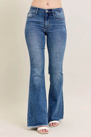 Judy Blue Full Size Mr Vintage Wash Flare Jeans W/ Destroy and Fray Hem Plus Size - Just Believe Boutique
