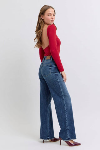 Judy Blue Full Size Raw Hem Mid Rise Jeans - Just Believe Boutique