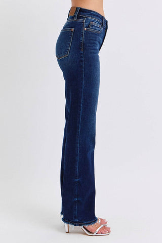Judy Blue Full Size Raw Hem Straight Leg Jeans - Just Believe Boutique