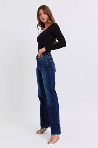 Judy Blue Full Size Raw Hem Straight Leg Jeans - Just Believe Boutique