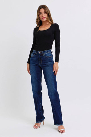 Judy Blue Full Size Raw Hem Straight Leg Jeans - Just Believe Boutique