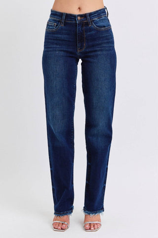 Judy Blue Full Size Raw Hem Straight Leg Jeans - Just Believe Boutique