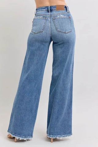 Judy Blue Full Size Raw Hem Wide Leg Jeans Plus Size - Just Believe Boutique