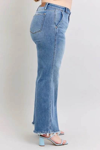 Judy Blue Full Size Raw Hem Wide Leg Jeans Plus Size - Just Believe Boutique