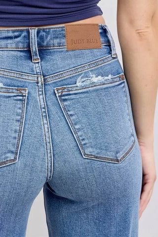 Judy Blue Full Size Raw Hem Wide Leg Jeans Plus Size - Just Believe Boutique