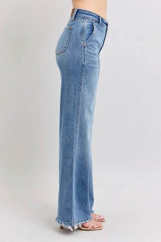 Judy Blue Full Size Raw Hem Wide Leg Jeans Plus Size - Just Believe Boutique