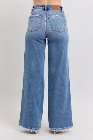 Judy Blue Full Size Raw Hem Wide Leg Jeans Plus Size - Just Believe Boutique