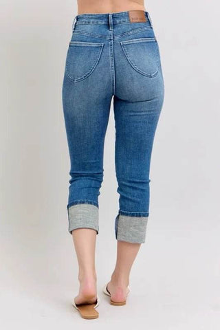 Judy Blue Full Size Skinny Cuff Capris Jeans with Pockets Plus Size - Just Believe Boutique