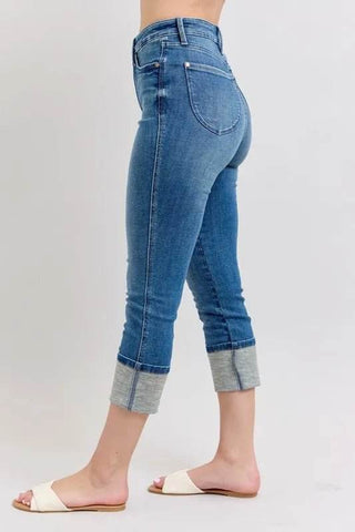 Judy Blue Full Size Skinny Cuff Capris Jeans with Pockets Plus Size - Just Believe Boutique