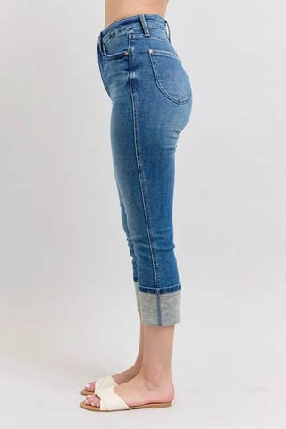 Judy Blue Full Size Skinny Cuff Capris Jeans with Pockets Plus Size - Just Believe Boutique