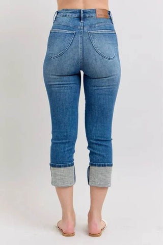 Judy Blue Full Size Skinny Cuff Capris Jeans with Pockets Plus Size - Just Believe Boutique