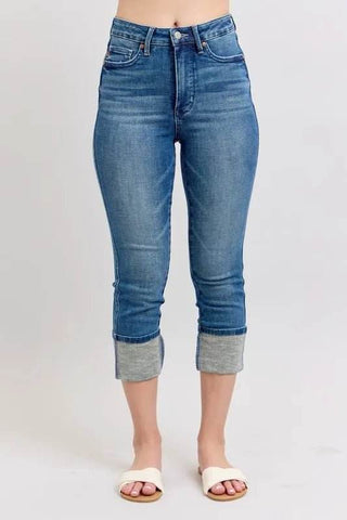 Judy Blue Full Size Skinny Cuff Capris Jeans with Pockets Plus Size - Just Believe Boutique