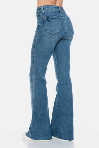 Judy Blue Full Size Tummy Control Cut Hem Flare Jeans - Just Believe Boutique