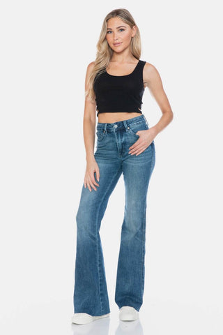Judy Blue Full Size Tummy Control Cut Hem Flare Jeans - Just Believe Boutique