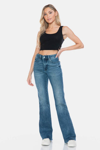 Judy Blue Full Size Tummy Control Cut Hem Flare Jeans - Just Believe Boutique