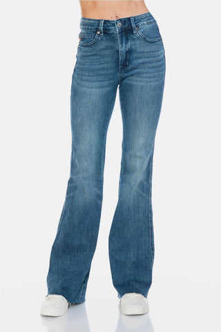 Judy Blue Full Size Tummy Control Cut Hem Flare Jeans - Just Believe Boutique