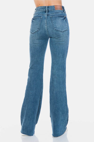 Judy Blue Full Size Tummy Control Cut Hem Flare Jeans - Just Believe Boutique