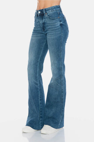 Judy Blue Full Size Tummy Control Cut Hem Flare Jeans - Just Believe Boutique